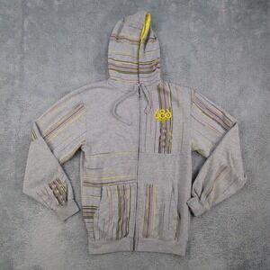 686 Mens Full Zip Hoodie Gray Multi Color Stripe Graphic Sweatshirt Small